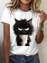 Katze Lässig Rundhals T-Shirt