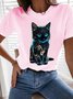 Baumwolle Lässig Regelmäßige Passform Katze T-Shirt