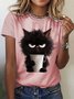 Katze Lässig Rundhals T-Shirt