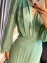 Unifarben Laternenärmel Elegant Kleid