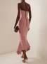 Damen Ärmellos Sommer Unifarben Gerüscht Kleid Trägerlos Date Ausgehen Urban Midi Hauteng Pink