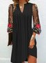 Damen Langarm Frühling/Herbst Geblümt Mesh Kleid V-Ausschnitt Täglich Ausgehen Lässig Mini H-Linie