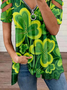 Damen Kleeblatt Kurzarm T-Shirts T-Shirt V-Ausschnitt Reißverschluss Lässig Sommer Tunika Oberteile