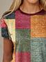Lässig Weit Multifarben Block Rundhals T-Shirt