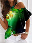 Damen vierblättriges Kleeblatt Kurzarm T-Shirts T-Shirt Asymmetrisch Lässig Sommer Oberteile