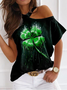 Damen vierblättriges Kleeblatt Kurzarm T-Shirts T-Shirt Asymmetrisch Lässig Sommer Oberteile