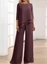 Damen Unifarben Täglich Ausgehen Zwei Stücke Set Dreiviertelärmel Lässig Frühling/Herbst Bluse mit Hose Matching Set