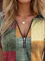 Damen T-Shirt Sommer Multifarben Block Reißverschluss Weit Kurzarm