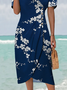 Damen Geblümt Kurzarm Sommer Schnalle Kleid Kreuzhals Täglich Urlaub Mini H-Linie Kleid