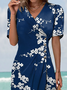 Damen Geblümt Kurzarm Sommer Schnalle Kleid Kreuzhals Täglich Urlaub Mini H-Linie Kleid