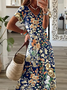 Damen Kurzarm Sommer Blumen V-Ausschnitt Täglich Ausgehen Lässig Maxi A-Linie T-Shirt Kleid Kleid Blau