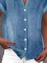 Denim Waschvorgang Stehkragen Lässig Denim Bluse