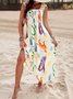 Damen Ärmellos Sommer Geometrisch Gerangel Kleid Spaghettiträger Täglich Ausgehen Urlaub Maxikleid A-Linien