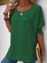 Damen Unifarben Kurzarm Bluse Sommer Rundhals Täglich Lässig Oberteile