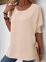 Damen Unifarben Kurzarm Bluse Sommer Rundhals Täglich Lässig Oberteile