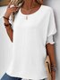 Damen Unifarben Kurzarm Bluse Sommer Rundhals Täglich Lässig Oberteile