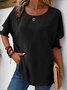 Damen Unifarben Kurzarm Bluse Sommer Rundhals Täglich Lässig Oberteile