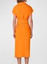 Damen Flügelärmel Sommer Unifarben Gerüscht Baumwolle Kleid Stehkragen Date Ausgehen Urban Midi H-Linie Orange