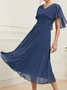 Damen Abendkleid Sommerkleid Elegant Midikleid Chiffon Unifarben V-Ausschnitt