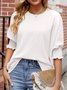 Damen Unifarben Kurzarm Bluse Sommer Rundhals Täglich Lässig Oberteile