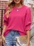 Damen Unifarben Kurzarm Bluse Sommer Rundhals Täglich Lässig Oberteile