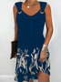Ärmelloses Sommer-Blatt-Spaghetti-Kleid für Damen zum täglichen Ausgehen lässiges kurzes H-Linien-Kleid violettblau