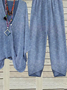 Zweiteiliges Set für Damen gestreift für den Alltag zum Ausgehen kurzärmlig lässig Sommer-Oberteil mit Hose passendes Set Blau