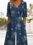 Damen Geblümt V-Ausschnitt Kurzarm Lässig Sommer Jumpsuit