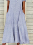 Damen Kurzarm Sommer Gestreift Kleid Rundhals Party Ausgehen Lässig Maxikleid H-Linie