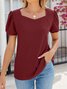 Kurzarm-T-Shirt/T-Shirt für Damen Sommer einfarbig herzförmiger Ausschnitt Alltag Ausgehen lässiges Oberteil Schwarz