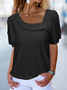 Damen Kurzarm T-Shirts T-Shirt Sommer Unifarben Spitze Asymmetrisch Täglich Ausgehen Lässig Oberteile Schwarz