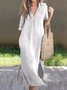 Damen Unifarben Kurzarm Sommer Kleid V-Ausschnitt Täglich Lässig Maxikleid H-Linie Kleid