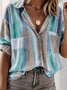 Damen Sommer Bluse Lässig Farbblock Hemdkragen Weit Shirts