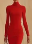 Fehaute Damen Langarm Herbst Unifarben Wolle Kleid Rollkragen Ausgehen Urban Maxikleid Hauteng Strickkleid Rot