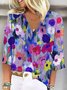 Damen Lässig Geblümt Bluse Blumenmuster V-Ausschnitt Weit Shirts