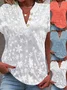 Damen Baumwolle Leinenbluse Unifarben Sommer Stickerei Geknöpft Kurzarm Shirts