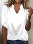 Damen Dreiviertelärmel T-Shirts T-Shirt Frühling/Herbst Unifarben Knoten an der Front V-Ausschnitt Täglich Ausgehen Lässig Oberteile Weiß