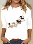 Damen Langarm T-Shirts T-Shirt Frühling/Herbst Hund Baumwollmischung Rundhals Täglich Ausgehen Lässig Oberteile