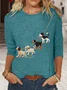 Damen Langarm T-Shirts T-Shirt Frühling/Herbst Hund Baumwollmischung Rundhals Täglich Ausgehen Lässig Oberteile