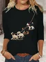 Damen Langarm T-Shirts T-Shirt Frühling/Herbst Hund Baumwollmischung Rundhals Täglich Ausgehen Lässig Oberteile