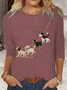 Damen Langarm T-Shirts T-Shirt Frühling/Herbst Hund Baumwollmischung Rundhals Täglich Ausgehen Lässig Oberteile