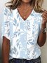 Damen Dreiviertelärmel T-Shirts T-Shirt Frühling/Herbst Blätter Schnalle V-Ausschnitt Lässig Oberteile