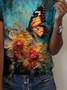 Damen Kurzarm T-Shirts T-Shirt Sommer Geblümt Rundhals Lässig Oberteile