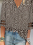Damen Dreiviertelärmel Bluse Frühling/Herbst Blumenmuster Mesh V-Ausschnitt Täglich Ausgehen Lässig Oberteile