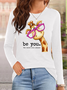 Damen Textbriefe Langarm T-Shirts T-Shirt Rundhals Lässig Frühling/Herbst Oberteile