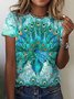 Damen Pfauenblau Kurzarm T-Shirts T-Shirt Rundhals Lässig Sommer Oberteile