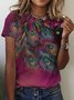Damen Pfauenblau Kurzarm T-Shirts T-Shirt Rundhals Lässig Sommer Oberteile
