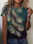Damen Pfauenblau Kurzarm T-Shirts T-Shirt Rundhals Lässig Sommer Oberteile