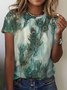 Damen Pfauenblau Kurzarm T-Shirts T-Shirt Rundhals Lässig Sommer Oberteile