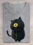 Damen Kurzarm T-Shirts T-Shirt Sommer Katze Baumwolle Rundhals Täglich Ausgehen Lässig Oberteile